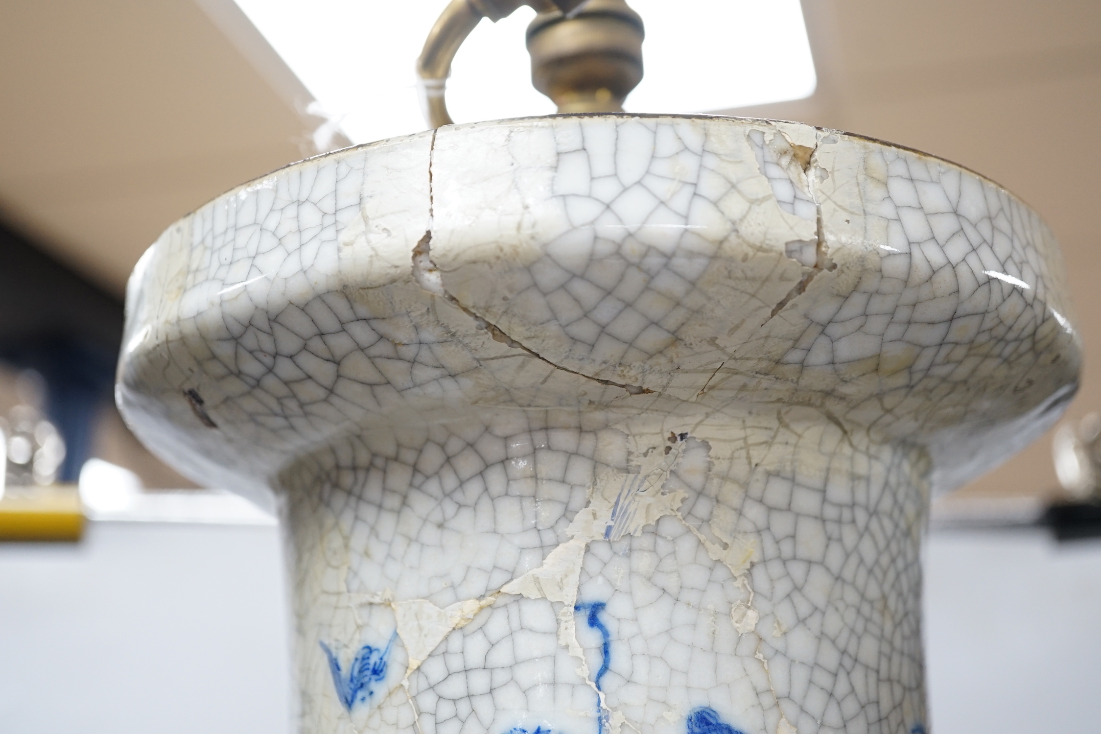 A Chinese crackle-glazed table/floor lamp, tallest 75cm total height